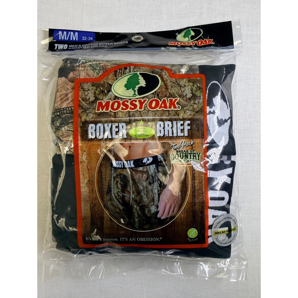 Mossy Oak Mens Boxer Briefs 2 Pack Camo Black Cotton Stretch Medium 32-34 NEW